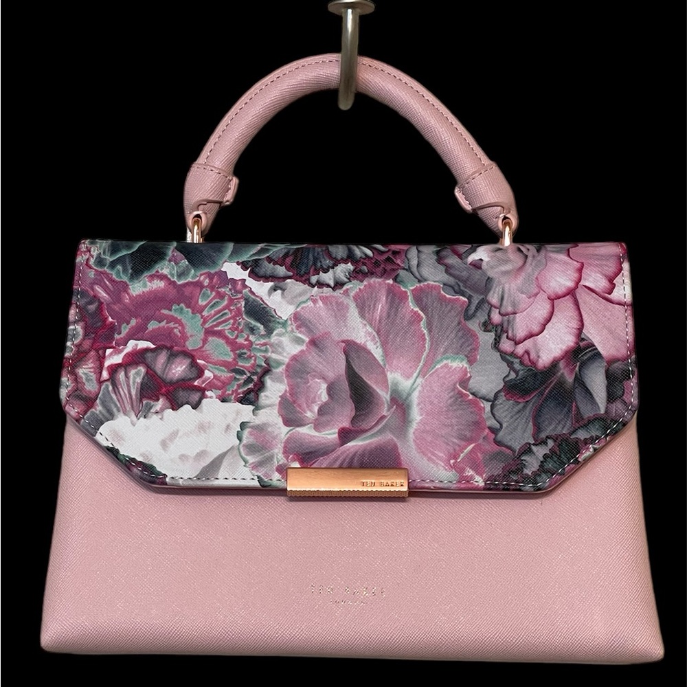 Ted Baker Small Pink Floral Top Handle Bag with Crossbody Strap